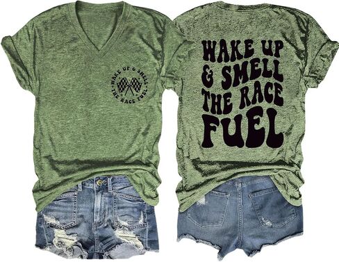 Wake Up and Smell The Race Fuel Shirt Racing T Shirts for Women Funny Graphic Tees Casual Short Sleeve Tops in Saudi Arabia