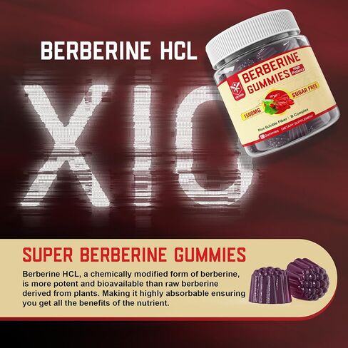 Berberine Supplement 1500mg with Soluble Fiber, B1, B3 & B6, Sugar Free Berberine HCL Gummies, High Bioavailability AMPK Activitor for Metabolism Balanced, Daily Digestive & Body Management, 60 Cts in Kuwait