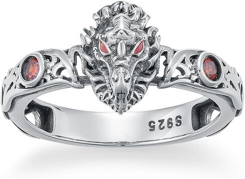 Dragon Ring for Women 925 Sterling Silver Vintage Dragon Head with Red Garnet Ring for Gifts in Saudi Arabia