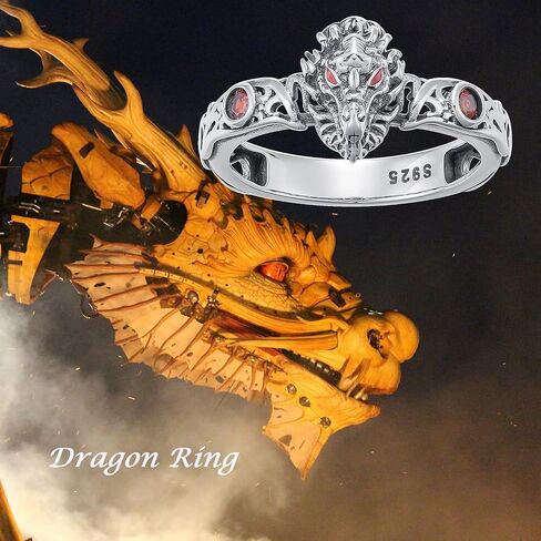 Dragon Ring for Women 925 Sterling Silver Vintage Dragon Head with Red Garnet Ring for Gifts in Saudi Arabia