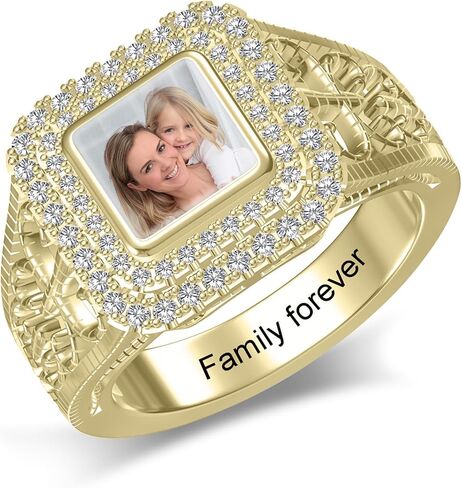 Personalized Photo Rings Custom Picture Signet Ring Memorial Jewelry Gift for Women Grandma Mom Ring Promise Ring Anniversary Relationship Ring Vintage Jewelry in Kuwait