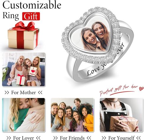Personalized Photo Rings Custom Picture Signet Ring Memorial Jewelry Gift for Women Grandma Mom Ring Promise Ring Anniversary Relationship Ring Vintage Jewelry in Kuwait