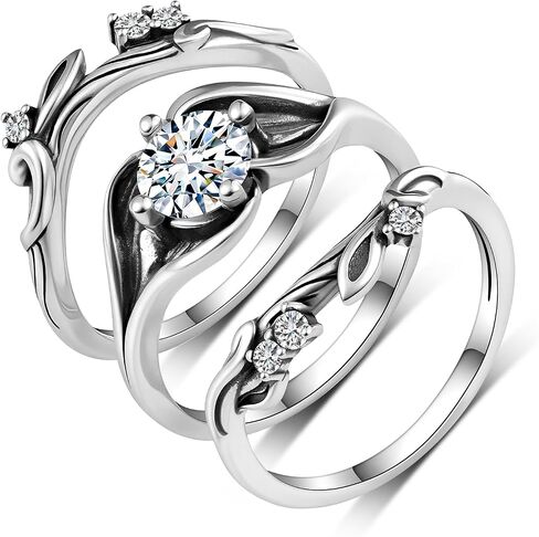 Moissanite Rings Set 925 Sterling Silver Moissanite Leaf Ring Set with Moissanite Stone Jewelry Gifts for Women in Saudi Arabia