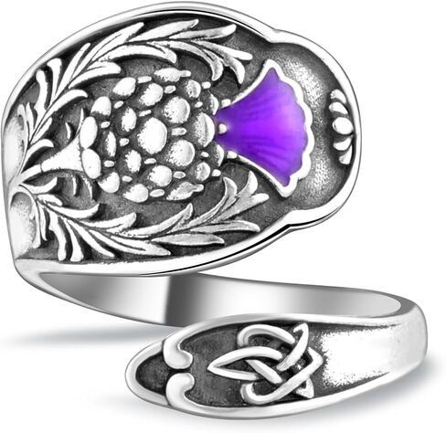 Scottish Thistle Spoon Ring for Women - 925 Sterling Silver Vintage Scottish Celtic Knot Ring Antique Spoon Thumb Statement Wrap Ring Thistle Jewelry Gift Adjustable in Saudi Arabia
