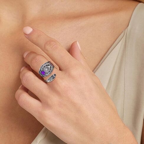 Scottish Thistle Spoon Ring for Women - 925 Sterling Silver Vintage Scottish Celtic Knot Ring Antique Spoon Thumb Statement Wrap Ring Thistle Jewelry Gift Adjustable in Saudi Arabia