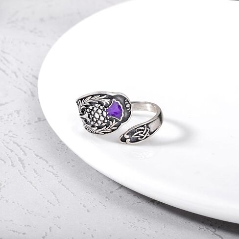 Scottish Thistle Spoon Ring for Women - 925 Sterling Silver Vintage Scottish Celtic Knot Ring Antique Spoon Thumb Statement Wrap Ring Thistle Jewelry Gift Adjustable in Saudi Arabia