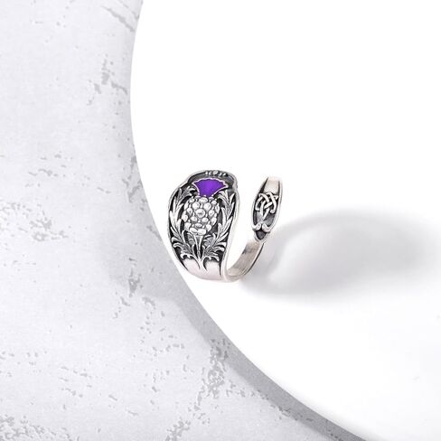 Scottish Thistle Spoon Ring for Women - 925 Sterling Silver Vintage Scottish Celtic Knot Ring Antique Spoon Thumb Statement Wrap Ring Thistle Jewelry Gift Adjustable in Saudi Arabia