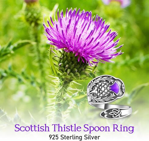 Scottish Thistle Spoon Ring for Women - 925 Sterling Silver Vintage Scottish Celtic Knot Ring Antique Spoon Thumb Statement Wrap Ring Thistle Jewelry Gift Adjustable in Saudi Arabia