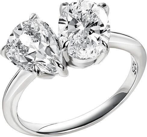 Wuziwen Toi Et Moi Engagement Rings for Women 925 Sterling Silver Wedding Cocktail Solitaire Ring Cubic Zirconia in Kuwait