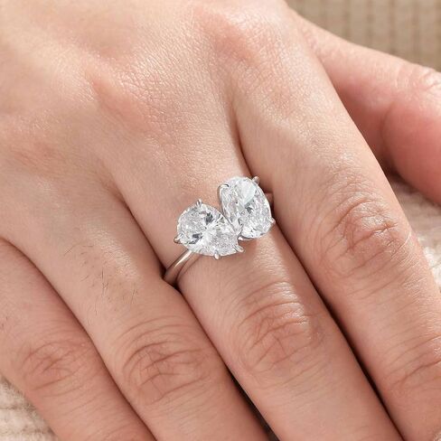 Wuziwen Toi Et Moi Engagement Rings for Women 925 Sterling Silver Wedding Cocktail Solitaire Ring Cubic Zirconia in Kuwait