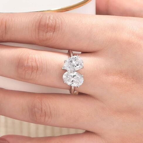 Wuziwen Toi Et Moi Engagement Rings for Women 925 Sterling Silver Wedding Cocktail Solitaire Ring Cubic Zirconia in Kuwait