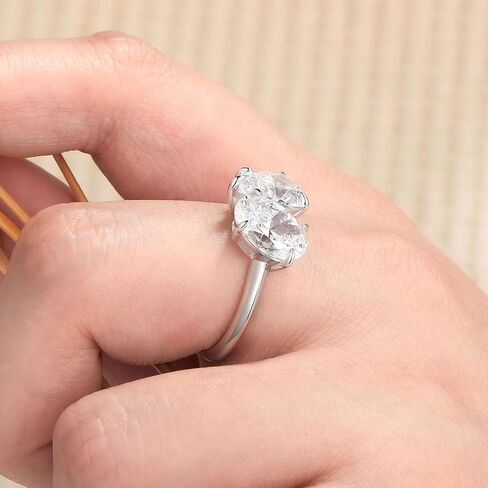 Wuziwen Toi Et Moi Engagement Rings for Women 925 Sterling Silver Wedding Cocktail Solitaire Ring Cubic Zirconia in Kuwait