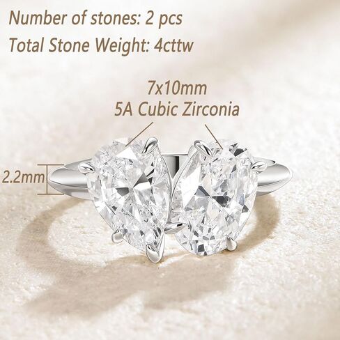 Wuziwen Toi Et Moi Engagement Rings for Women 925 Sterling Silver Wedding Cocktail Solitaire Ring Cubic Zirconia in Kuwait