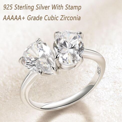 Wuziwen Toi Et Moi Engagement Rings for Women 925 Sterling Silver Wedding Cocktail Solitaire Ring Cubic Zirconia in Kuwait