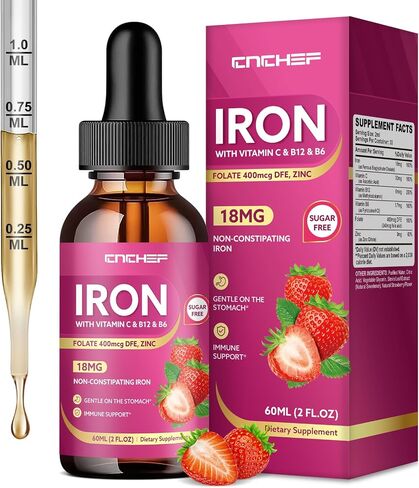 Liquid Iron Supplement for Women, Men & Kids 18mg with Vitamin C, B12, B6, Folate & Zinc | High Absorption Ferrous Bisglycinate Chelate, Natural Strawberry Flavor, Sugar-Free, Anemia & Energy Support in Saudi Arabia