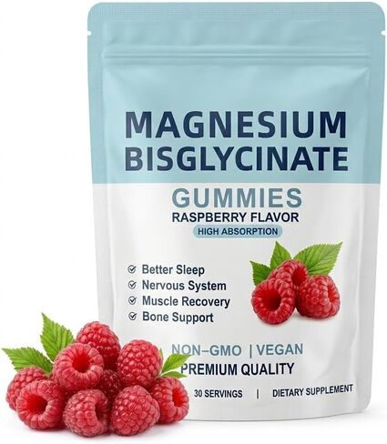 Magnesium Bisglycinate Gummies 400mg, High Absorption Magnesium Glycinate Gummies, Raspberry Flavor Magnesium Gummies for Adults, Chelated Magnesium Bisglycinate Supplement, Vegan Complex in Kuwait