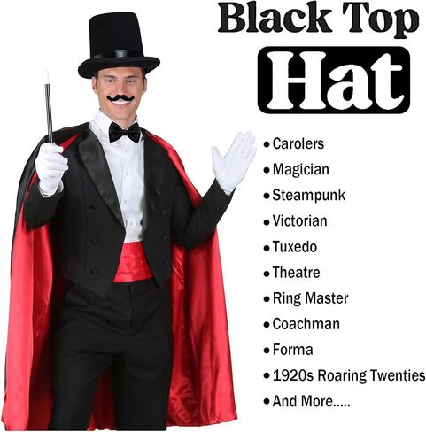 Magician Costume Accessory Set for Adults, Black Top Hat, False Beard, Bow Tie, White Gloves, Magic Wand for Halloween Cosplay Party in Kuwait