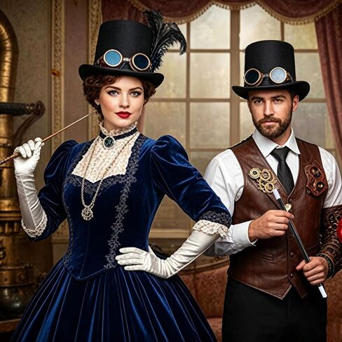 Magician Costume Accessory Set for Adults, Black Top Hat, False Beard, Bow Tie, White Gloves, Magic Wand for Halloween Cosplay Party in Kuwait