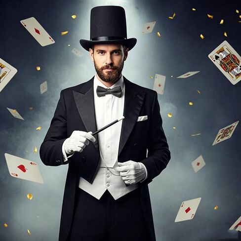 Magician Costume Accessory Set for Adults, Black Top Hat, False Beard, Bow Tie, White Gloves, Magic Wand for Halloween Cosplay Party in Kuwait