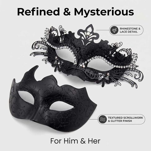Couples Masquerade Mask Set for Men Women, Venetian Ball Party Masks, Costume Face Mask for Halloween, Mardi Gras in Saudi Arabia