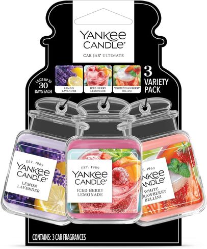 مجموعة متنوعة من Yankee Candle، Car Jar® Ultimate (3 قطع) مع ما يصل إلى 30 يومًا من العطر المستمر لكل منها in Kuwait