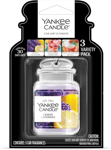 مجموعة متنوعة من Yankee Candle، Car Jar® Ultimate (3 قطع) مع ما يصل إلى 30 يومًا من العطر المستمر لكل منها in Kuwait