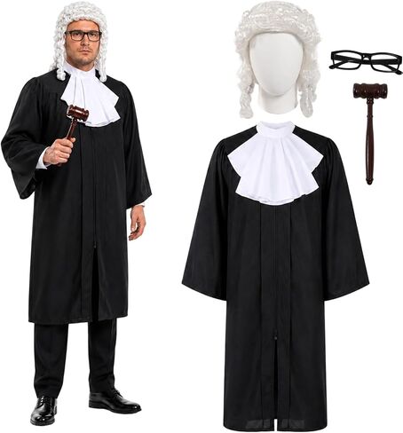 5 PCS Judge Costume Accessory Judge Robe False Collar Wooden Gavel Wig Glasses for Adult Halloween Career Cosplay in Saudi Arabia