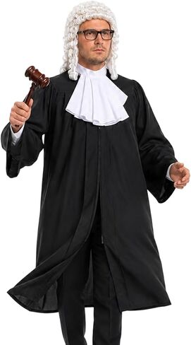 5 PCS Judge Costume Accessory Judge Robe False Collar Wooden Gavel Wig Glasses for Adult Halloween Career Cosplay in Saudi Arabia