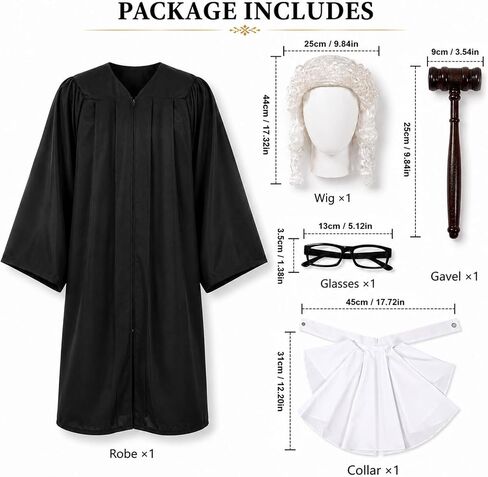 5 PCS Judge Costume Accessory Judge Robe False Collar Wooden Gavel Wig Glasses for Adult Halloween Career Cosplay in Saudi Arabia