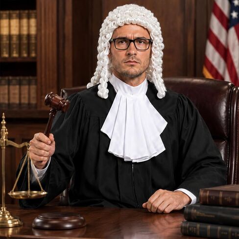 5 PCS Judge Costume Accessory Judge Robe False Collar Wooden Gavel Wig Glasses for Adult Halloween Career Cosplay in Saudi Arabia