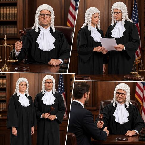 5 PCS Judge Costume Accessory Judge Robe False Collar Wooden Gavel Wig Glasses for Adult Halloween Career Cosplay in Saudi Arabia