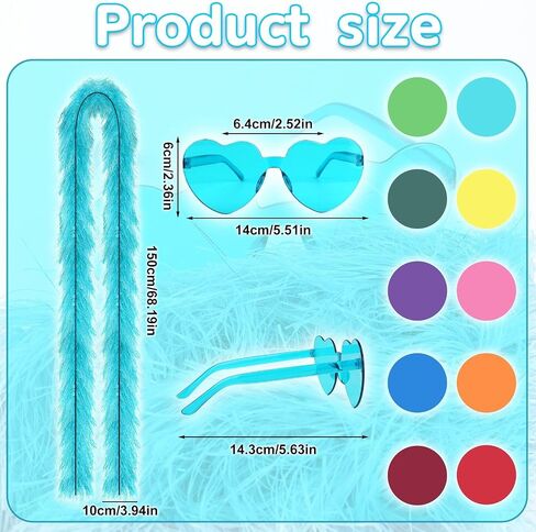 20 PCS Colorful Feather Boas and Rimless Heart Sunglasses,5 Ft,Artificial Fluffy Boa Set for Disco Bachelorette Party Wedding Birthday Halloween Christmas in Saudi Arabia