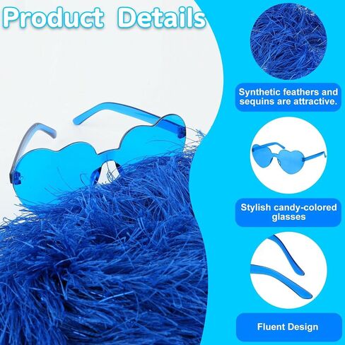 20 PCS Colorful Feather Boas and Rimless Heart Sunglasses,5 Ft,Artificial Fluffy Boa Set for Disco Bachelorette Party Wedding Birthday Halloween Christmas in Saudi Arabia