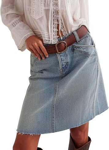 EMMIOL Women's Denim Skirt Mid/High Waist Knee Length A Line Stretchy Summer Casual Jean Skirts in Saudi Arabia