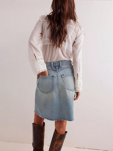 EMMIOL Women's Denim Skirt Mid/High Waist Knee Length A Line Stretchy Summer Casual Jean Skirts in Saudi Arabia