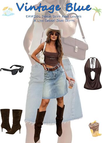 EMMIOL Women's Denim Skirt Mid/High Waist Knee Length A Line Stretchy Summer Casual Jean Skirts in Saudi Arabia