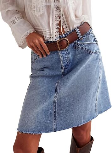 EMMIOL Women's Denim Skirt Mid/High Waist Knee Length A Line Stretchy Summer Casual Jean Skirts in Saudi Arabia