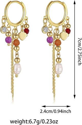 GZQ Boho Colorful Beaded Hoop Earrings for Women, Tassel Dangle Earrings Jewelry, Gold Statement Accessory for Daily Wear Party Date, Lightweight 2.75in in Saudi Arabia