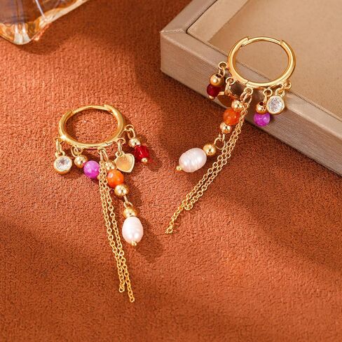 GZQ Boho Colorful Beaded Hoop Earrings for Women, Tassel Dangle Earrings Jewelry, Gold Statement Accessory for Daily Wear Party Date, Lightweight 2.75in in Saudi Arabia