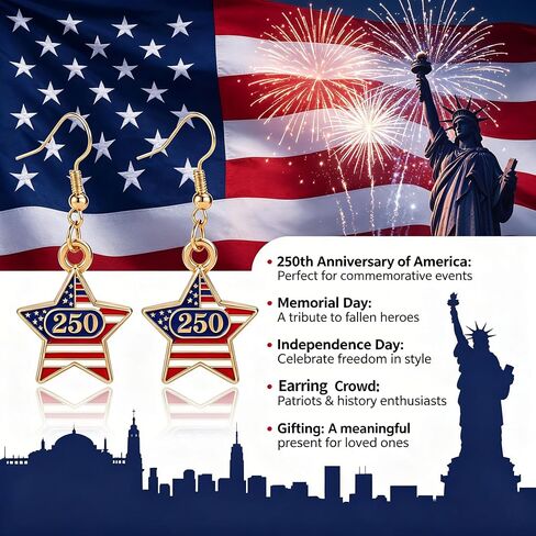 أقراط عيد الاستقلال الأمريكي حلق الذكرى السنوية الـ 250 للنساء 1776-2026 أقراط وطنية 4 يوليو حلق العلم الأمريكي بضائع الذكرى الـ 250 للولايات المتحدة الأمريكية in Kuwait