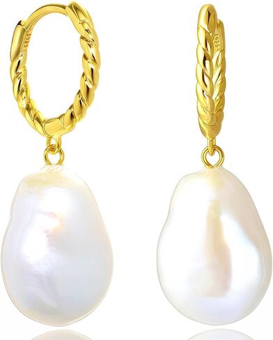 11-15mm/16-20mm Freshwater Baroque Pearl Dangle Drop Earrings For Women,18K Gold plated S925 Sterling Silver,Elegant Gold Pearl Drop Earrings with Exquisite Packaging | Wedding, Anniversary & Birthday Gift in Kuwait
