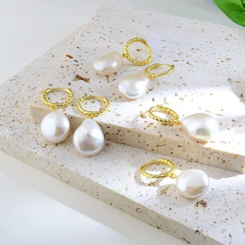 11-15mm/16-20mm Freshwater Baroque Pearl Dangle Drop Earrings For Women,18K Gold plated S925 Sterling Silver,Elegant Gold Pearl Drop Earrings with Exquisite Packaging | Wedding, Anniversary & Birthday Gift in Kuwait