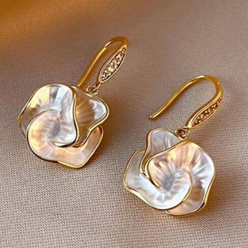 Elegant Enamel White Flower Drop Earrings for Women Wedding Valentine Romantic Jewelry in Kuwait