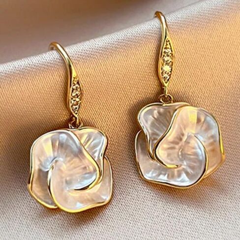Elegant Enamel White Flower Drop Earrings for Women Wedding Valentine Romantic Jewelry in Kuwait