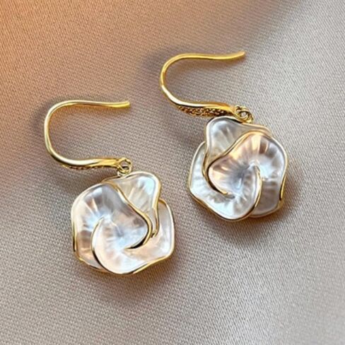 Elegant Enamel White Flower Drop Earrings for Women Wedding Valentine Romantic Jewelry in Kuwait