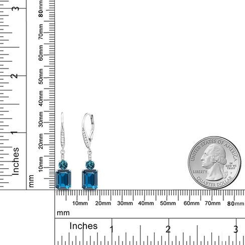 Gem Stone King 6.08 Cttw London Blue Topaz Dangle Earrings For Women | 925 Sterling Silver | Gemstone November Birthstone | Emerald Cut 9X7MM in Kuwait