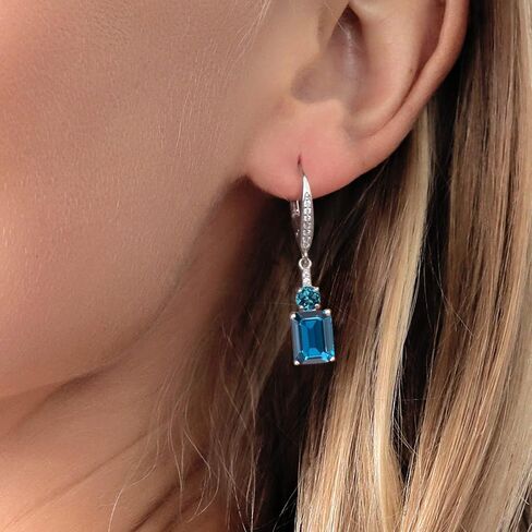 Gem Stone King 6.08 Cttw London Blue Topaz Dangle Earrings For Women | 925 Sterling Silver | Gemstone November Birthstone | Emerald Cut 9X7MM in Kuwait