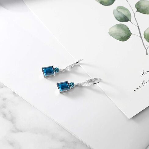 Gem Stone King 6.08 Cttw London Blue Topaz Dangle Earrings For Women | 925 Sterling Silver | Gemstone November Birthstone | Emerald Cut 9X7MM in Kuwait