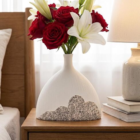 White Ceramic Vase, Small Textured Vase for Home Decor in Kuwait
