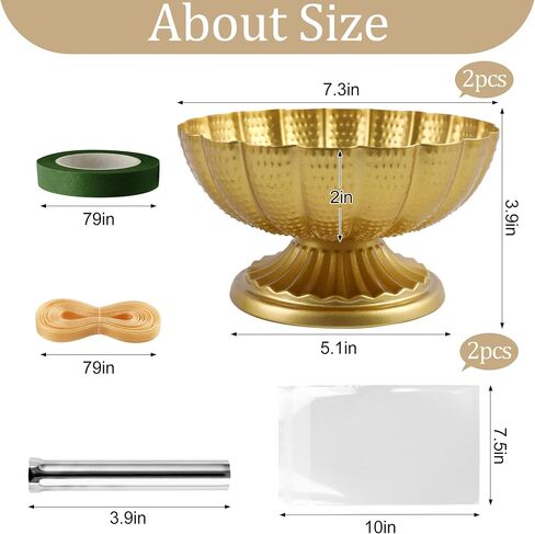 Gold Compote Bowl Vase for Centerpieces, Set of 2 Vintage Pedestal Vase for Wedding, Metal Flower Arrangement Vases for Wedding Centerpieces Parties and Home (Gold, 7 inch) in Saudi Arabia